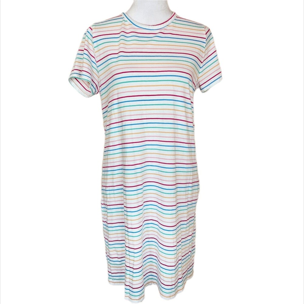 J Crew Factory Short Sleeve T-Shirt Dress Women's Small Rainbow Stripe Cotton